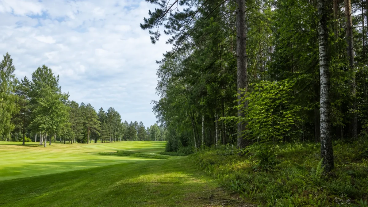 Fairway mellan öppna parkytor och skog på Enköpings Golfklubb